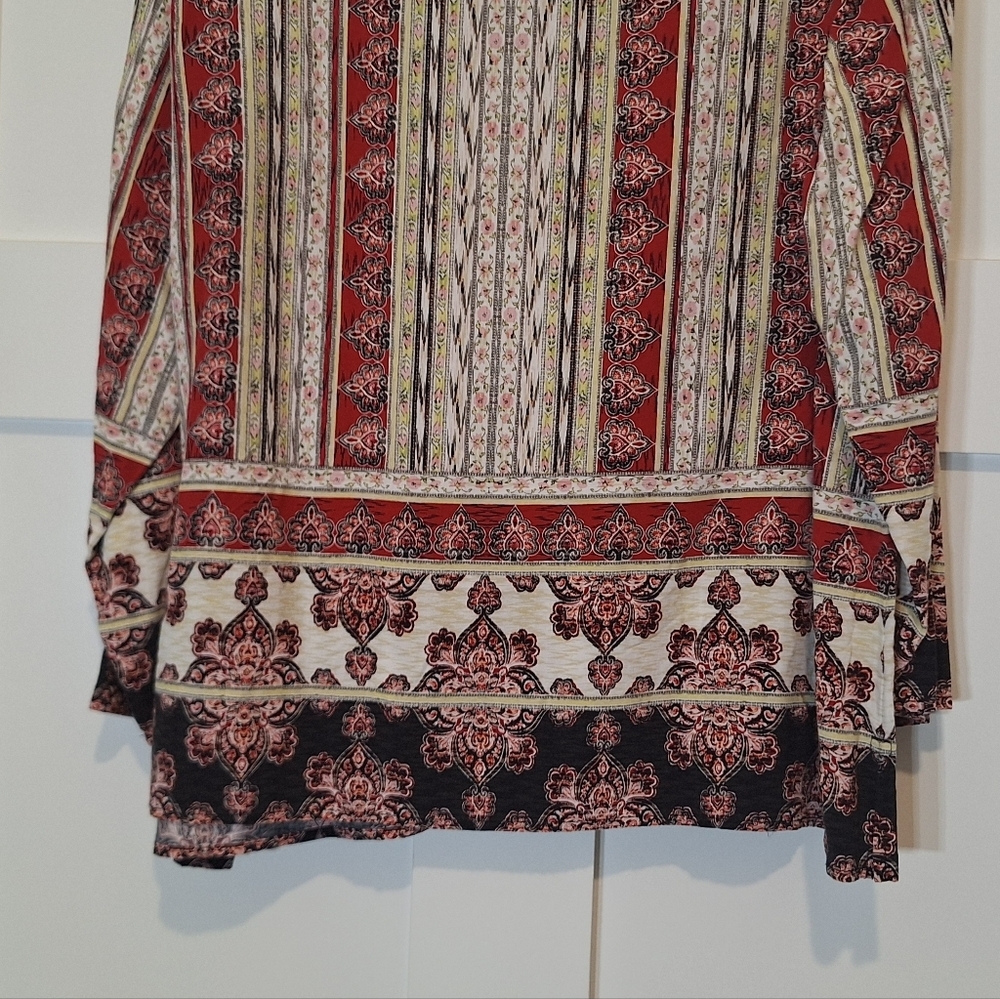 J. Jill Floral Medallion Print Tunic Top 100% Rayon Long Sleeve Sz 2X Red White - Picture 10 of 13